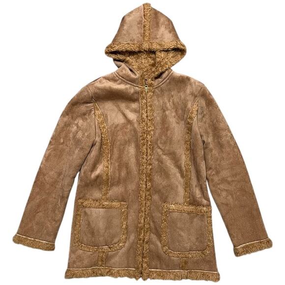 Carmel Panel Y2K Style Faux Fur Trim Glam Hooded Jacket - Picture 1 of 6